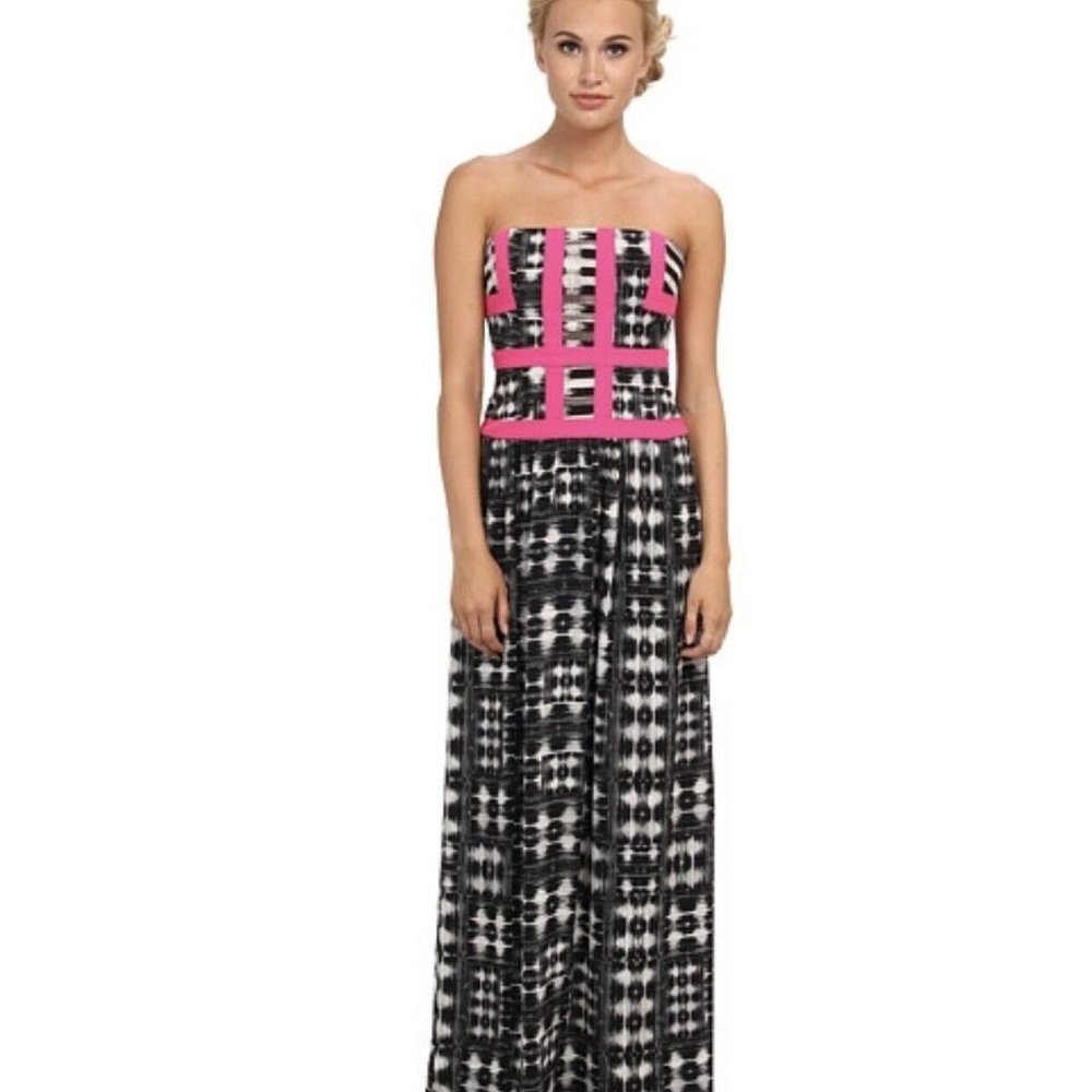 NWT BCBGMaxAzria Gracelyn Strapless Evening Gown-4 pink and black